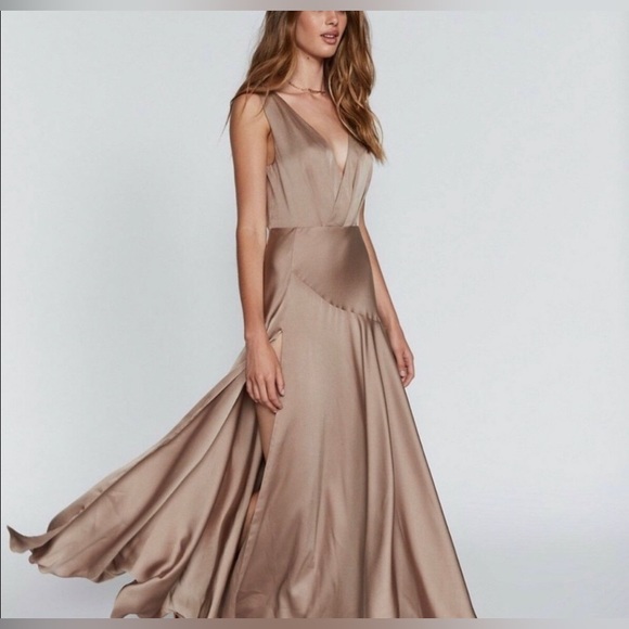 Fame and Partners Dresses & Skirts - BHLDN Fame & Partners • Tan Satin Escala Gown Dress wedding guest, Anthropologie